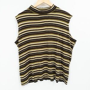 Vintage Y2K Grunge Mock Neck‎ Knit Tank Top Size 1X Metallic Fall Retro Earthy